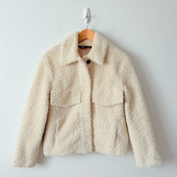 Zara Double Faced Sherpa Teddy Soft Jacket Ecru White BLOGGER FAV Size XS - Picture 10 of 10